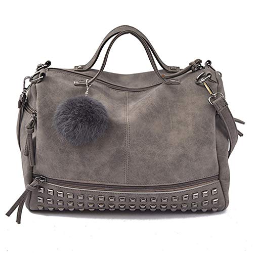 Pahajim Womens Studded Tote Handbags Top Punk Casual Shoulder Bags Hobo Rocker Satchel Purse for Ladies (Grey) - Image 1