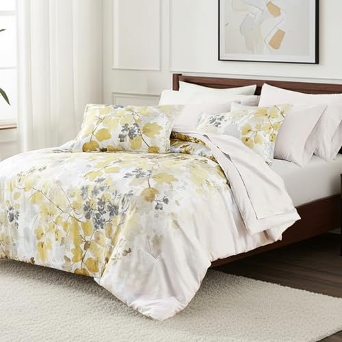 Regency Heights King Comforter Set Yellow Bed Set, 9 Pieces Cute Floral Bedding Set Ultra Soft Botanical Flowers Comforter, Sheets, Pillowcases & Shams - Image 2