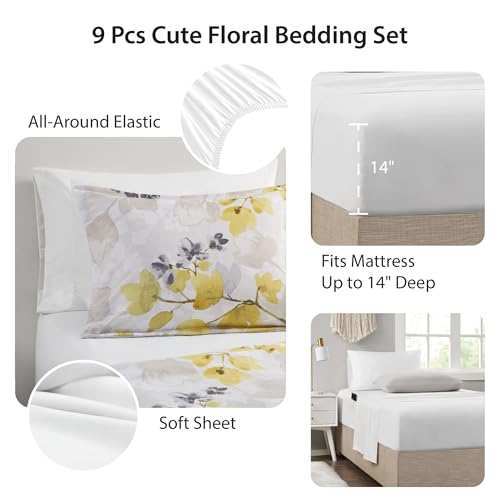 Regency Heights King Comforter Set Yellow Bed Set, 9 Pieces Cute Floral Bedding Set Ultra Soft Botanical Flowers Comforter, Sheets, Pillowcases & Shams - Image 4