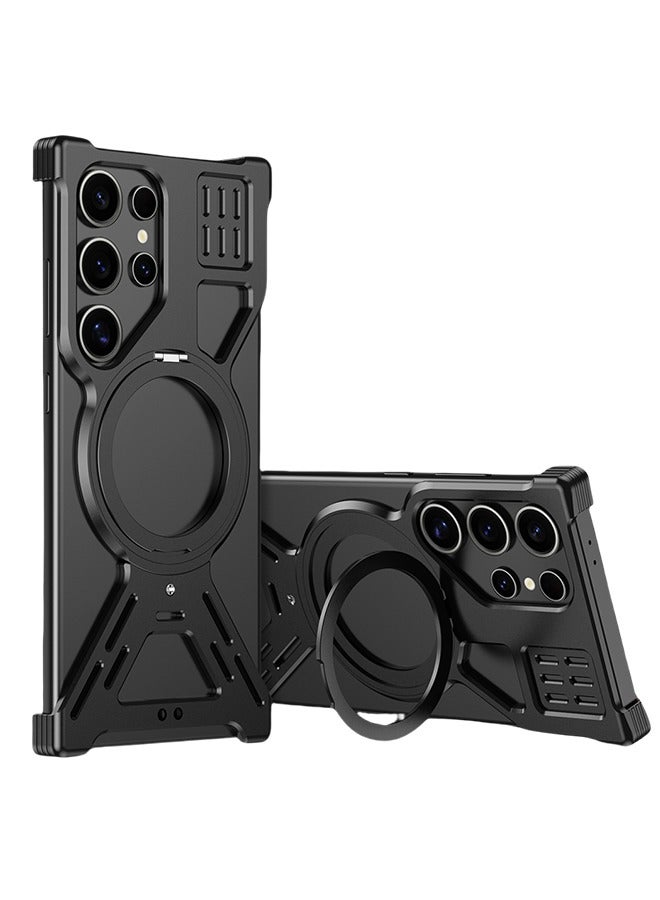 Farahom Magnetic Metal for Samsung Galaxy S25 Ultra Case Frameless with 360° Stand, Compatible with MagSafe, Aluminum Alloy Phone Protective Shockproof Shell, Black - Image 1