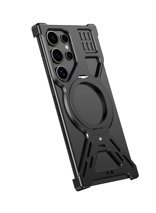 Farahom Magnetic Metal for Samsung Galaxy S25 Ultra Case Frameless with 360° Stand, Compatible with MagSafe, Aluminum Alloy Phone Protective Shockproof Shell, Black - Image 2
