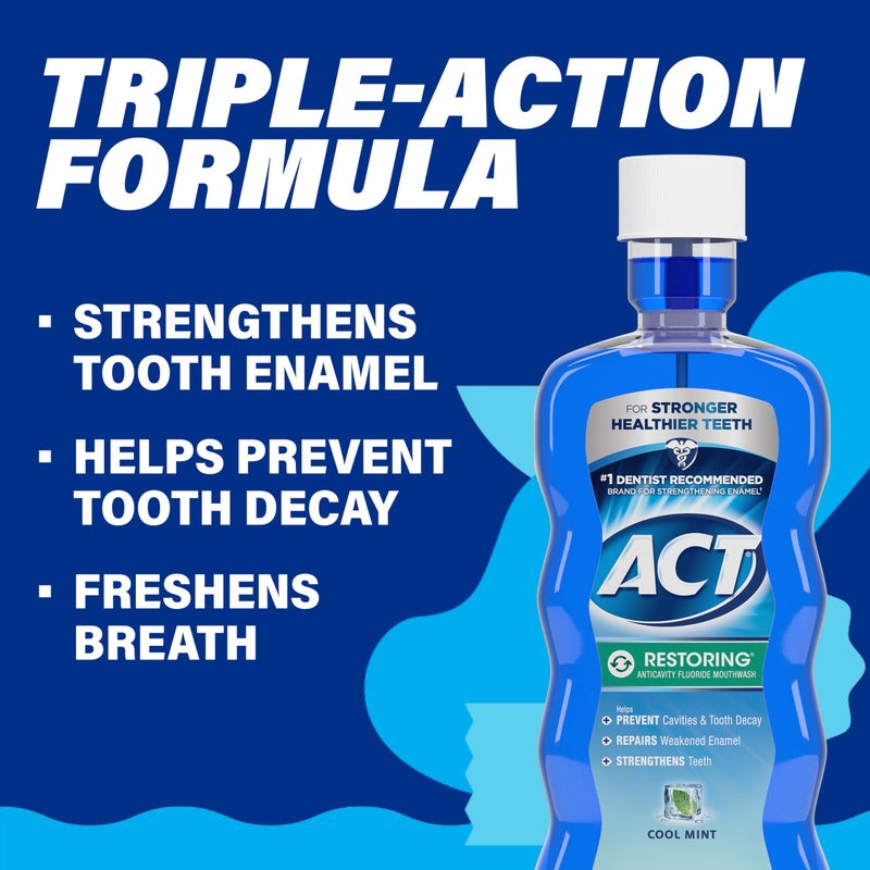 ACT Restoring Fluoride Mouthwash 18 fl. oz. Strengthens Tooth Enamel, Cool Mint - Image 4