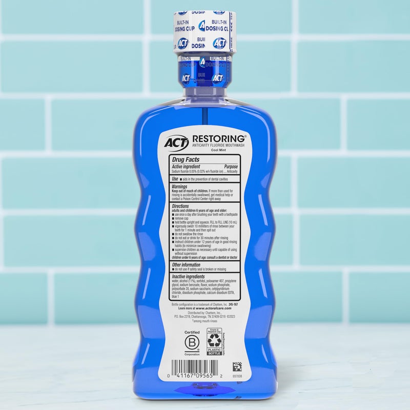 ACT Restoring Fluoride Mouthwash 18 fl. oz. Strengthens Tooth Enamel, Cool Mint - Image 2