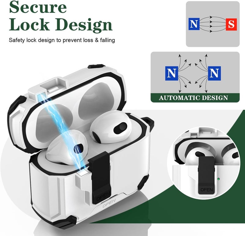 جابي for AirPods 4th Secure Lock Case Cover with Phone Stand & Cleaning Kit, Compatible with MagSafe, Magnetic Automatic Lock for AirPods Charging Case-White - Image 5
