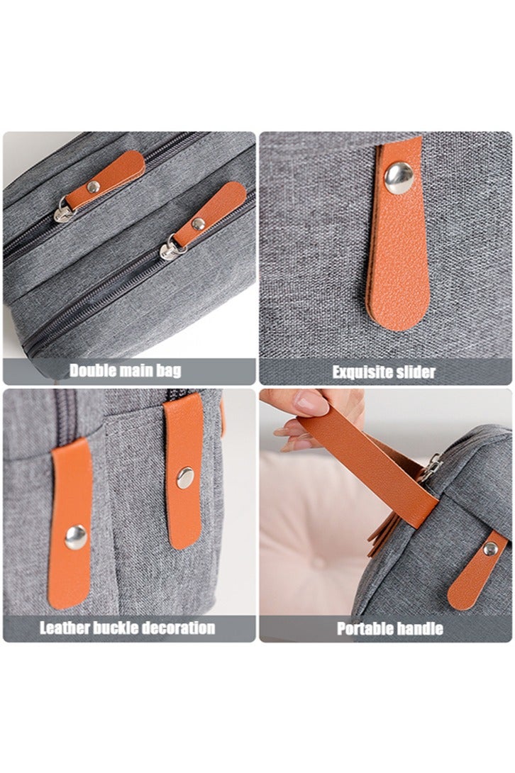 Men's High-End Toiletry Bag, Large-Capacity Business Travel Portable Bag, Compartment Storage Cosmetic Bag Gray - Image 4