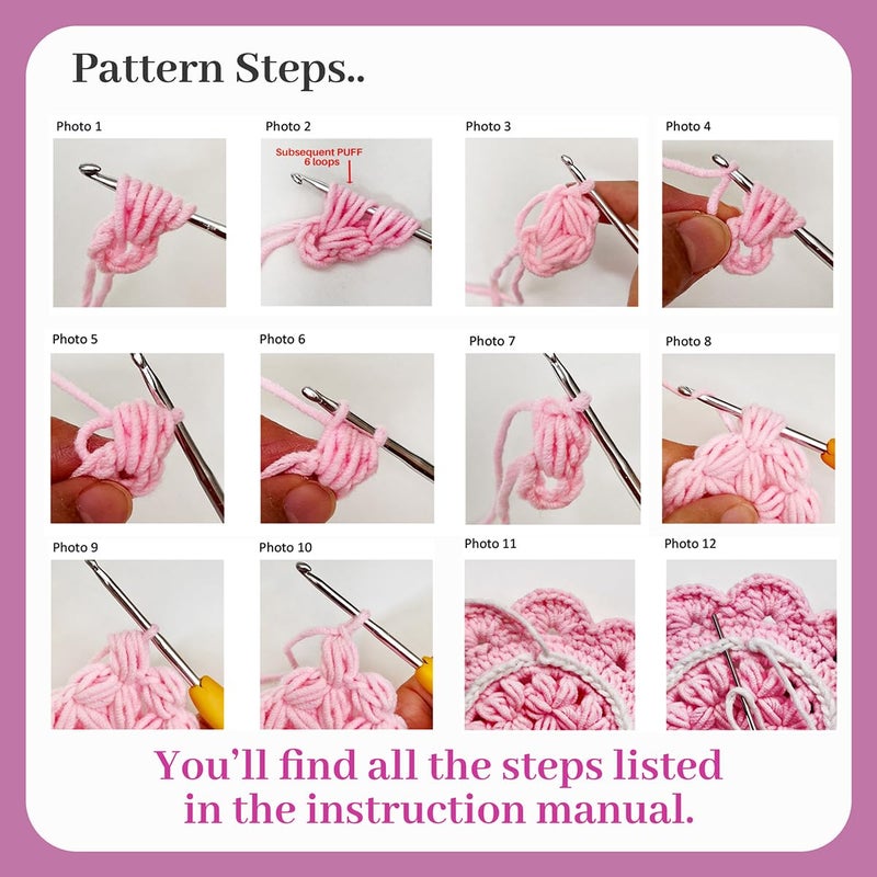 picknMAKE 6 Pcs Floral Whisper Crochet Coaster DIY Coaster Kit for Beginners, Crochet Yarn Full, Multicolor Decorative Flower Coasters Craft Kit with All Material Included - Image 3
