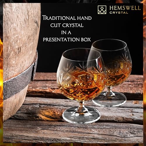 Hemswell Crystal كؤوس هيمسويل كريستال براندي مجموعة من 2 - كؤوس كونياك صغيرة للسكوتش أو الويسكي - كؤوس بورت - كريستال أوروبي 8.5 أونصة - غلينريغ - Image 2
