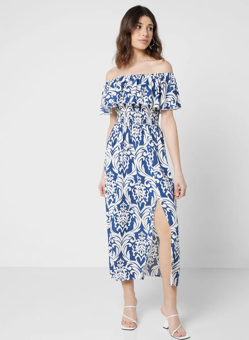 ايلا Off-Shoulder Print Dress