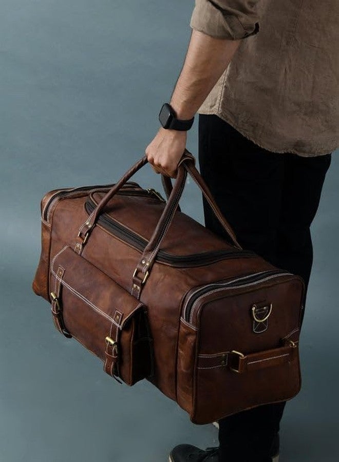 MaheTri Traveller Weekender Leather Duffle Bag (24") | Handmade Travel Bag with Adjustable Shoulder Strap, Large Front Pockets & Durable Brass Buckles - Perfect for Business, Gym, or Overnight Trips - Image 2