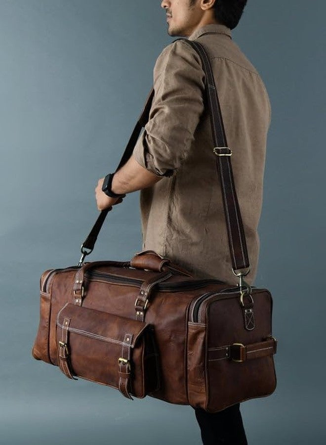 MaheTri Traveller Weekender Leather Duffle Bag (24") | Handmade Travel Bag with Adjustable Shoulder Strap, Large Front Pockets & Durable Brass Buckles - Perfect for Business, Gym, or Overnight Trips - Image 3