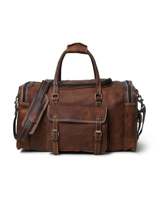 MaheTri Traveller Weekender Leather Duffle Bag (24") | Handmade Travel Bag with Adjustable Shoulder Strap, Large Front Pockets & Durable Brass Buckles - Perfect for Business, Gym, or Overnight Trips - Image 1