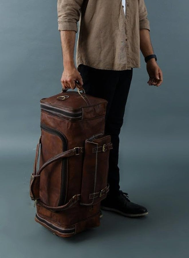 MaheTri Traveller Weekender Leather Duffle Bag (24") | Handmade Travel Bag with Adjustable Shoulder Strap, Large Front Pockets & Durable Brass Buckles - Perfect for Business, Gym, or Overnight Trips - Image 4