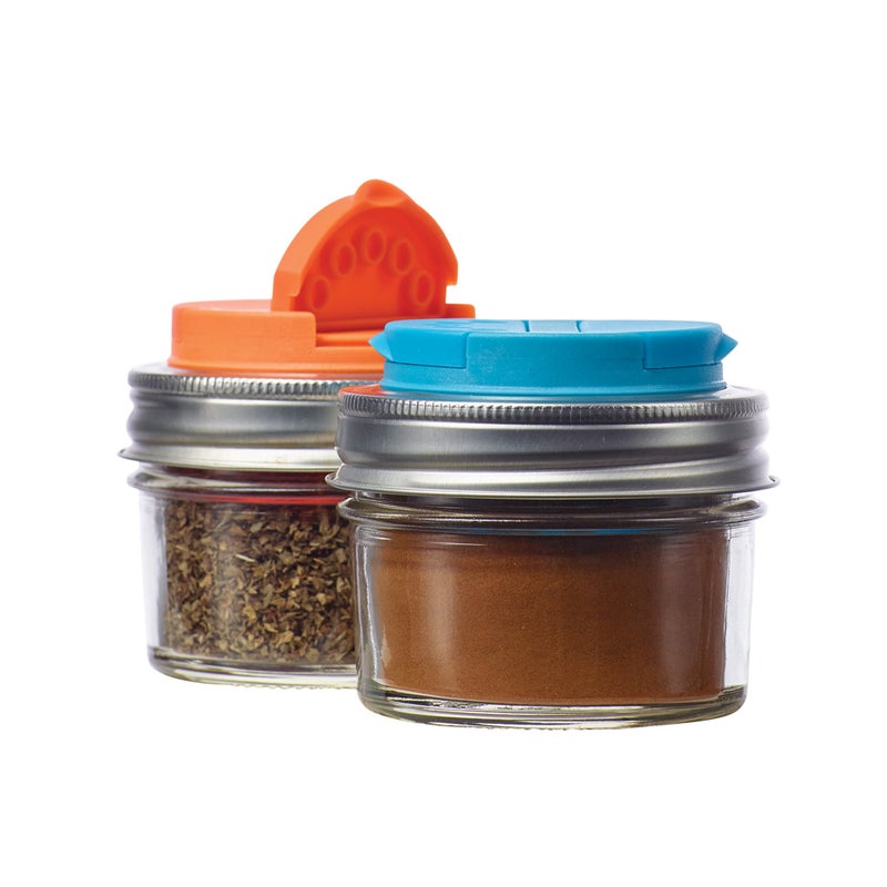Jarware Spice Lids for Regular Mouth Mason Jars Set of 2 Orange and Blue