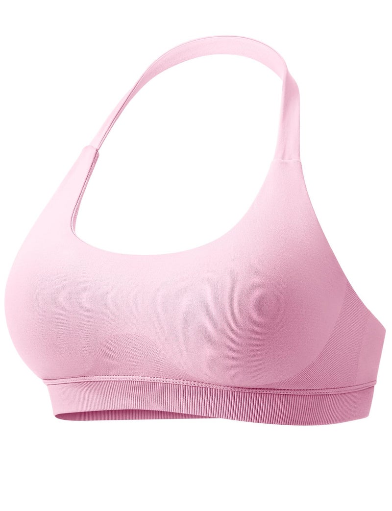 VOYJOY Women Workout Impact Bras Medium Low Support Halter Sports Bras Seamless Open Back Gym Padded Yoga Crop Top Pink L - Image 1