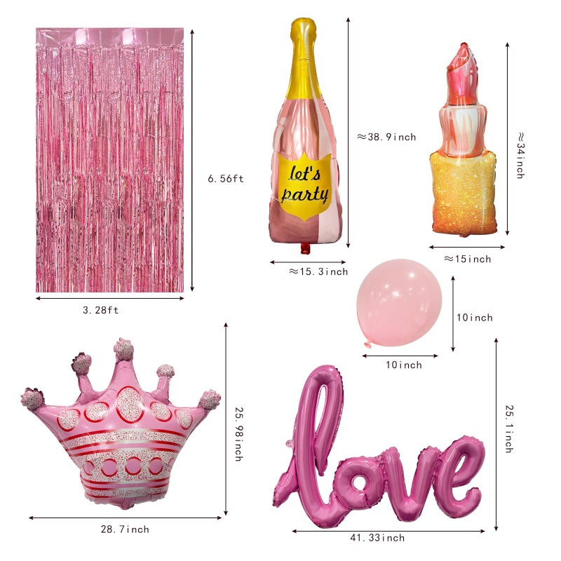 K.E.J. Pink Birthday Party Decorations Set for Women,Happy Birthday Letter Balloon Banner,Foil Balloons,Crown Balloon,Confetti Balloons and Fringe Curtain for Happy Birthday Party Supplies - Image 2