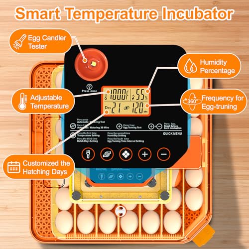 Lebenwell 48 Egg Incubators for Hatching Eggs, Smart Egg Incubator with Automatic Egg Turning, Temperature and Humidity Control, Egg Candler, External Water Bottle Refill & Air Vent, 360° Clear View - Image 5
