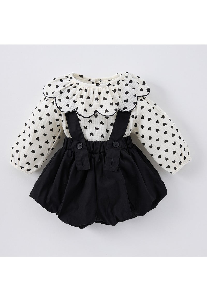 Baby Style Overalls, Doll Collar Shirt, Top Two-Piece Set  - Image 2
