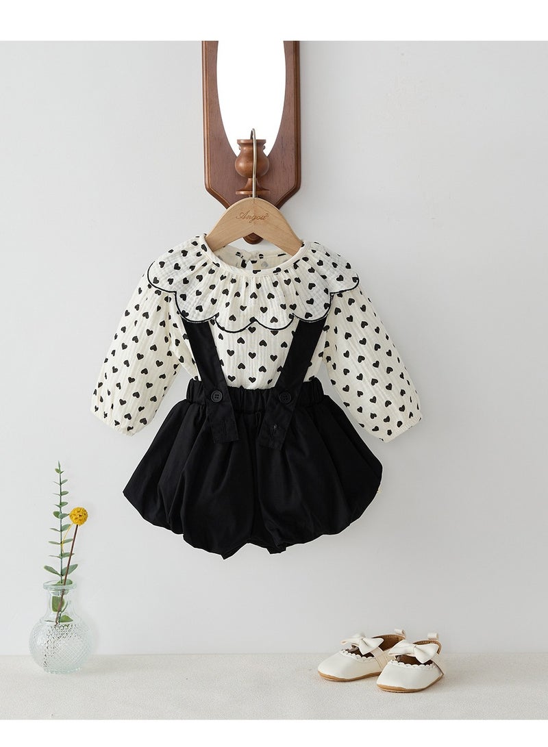 Baby Style Overalls, Doll Collar Shirt, Top Two-Piece Set  - Image 3