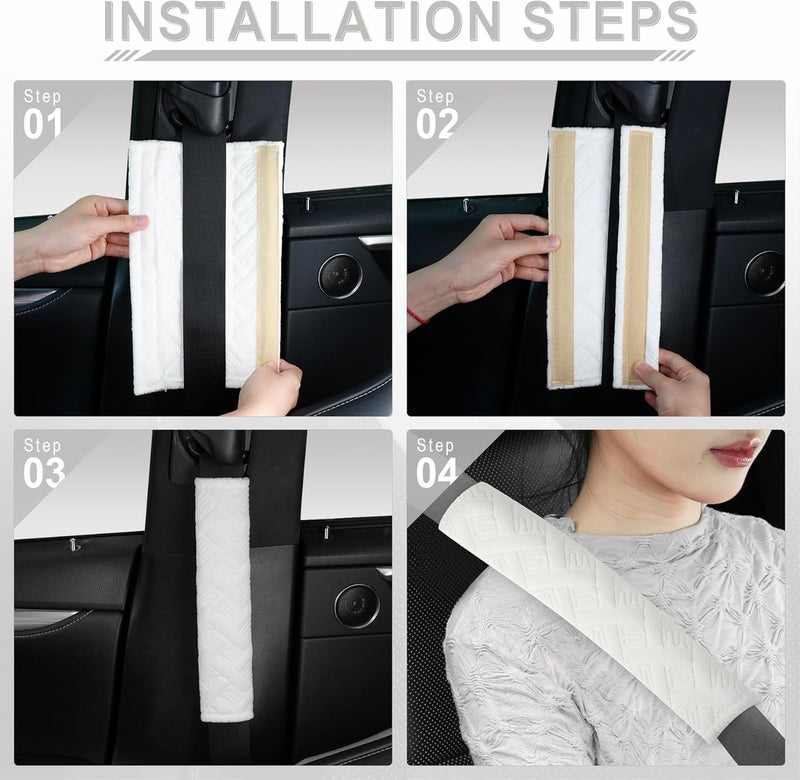 JUSTTOP 2Pack Universal Car Shoulder Strap Pads Cover for A More Comfortable Driving Shoulder Strap Covers Harness Pad for Car Interior AccessoriesWhite - Image 5