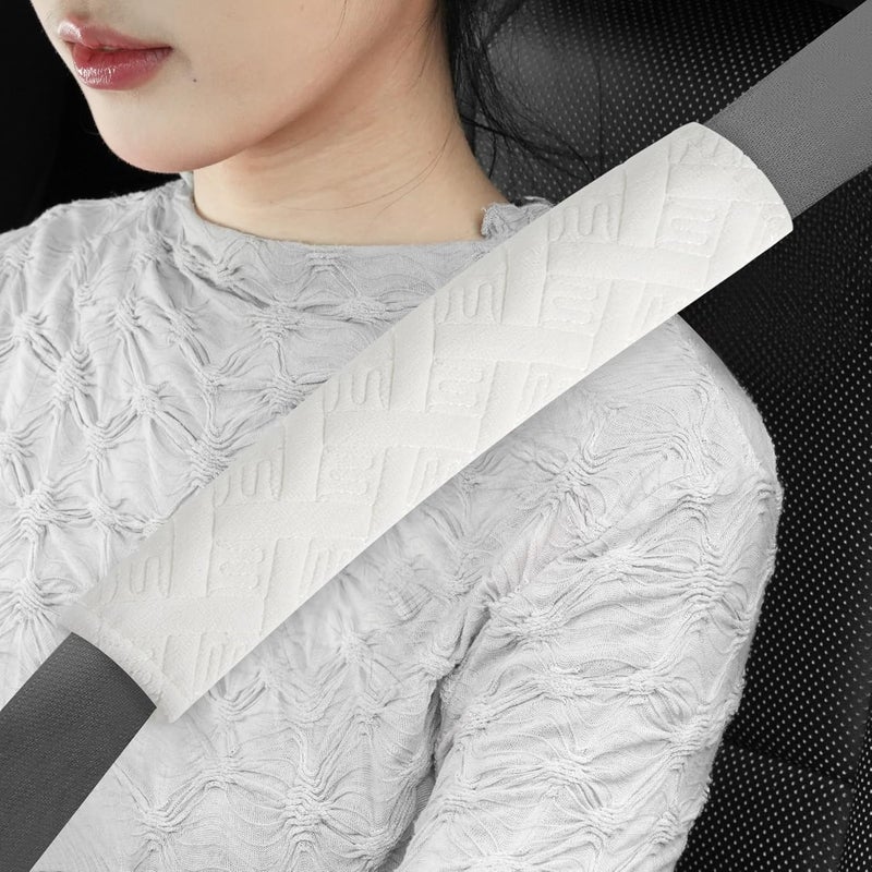 JUSTTOP 2Pack Universal Car Shoulder Strap Pads Cover for A More Comfortable Driving Shoulder Strap Covers Harness Pad for Car Interior AccessoriesWhite - Image 1