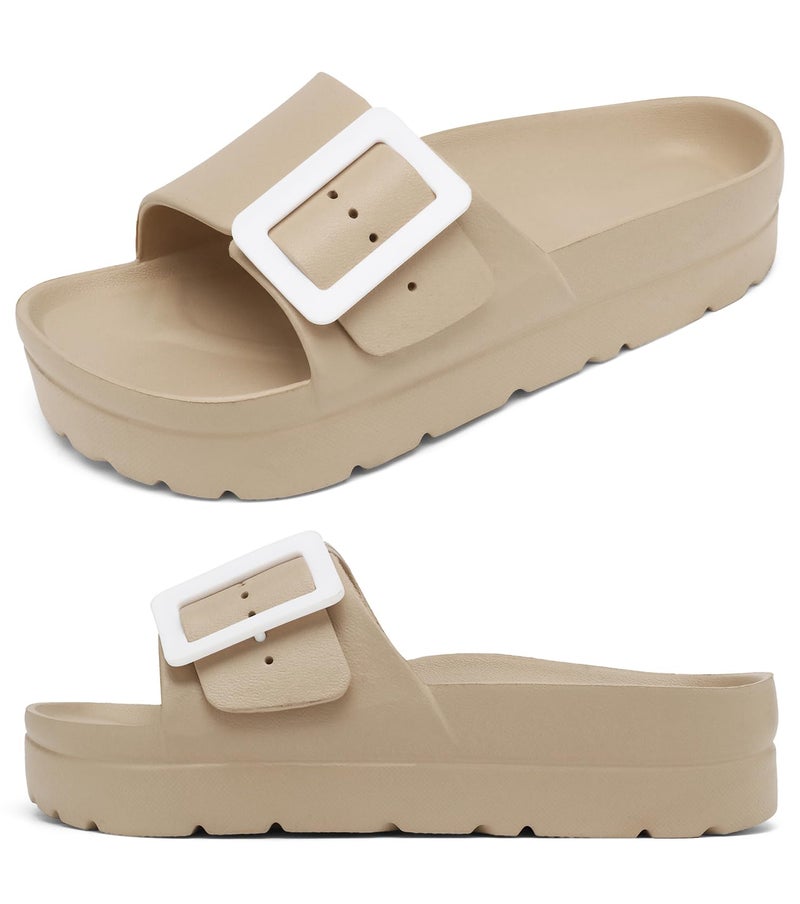 Haifago Womens Platform Slides with Arch Support, Single Buckle EVA Chunky Sandals Casual Fashion Slide Beach Pool - Image 1
