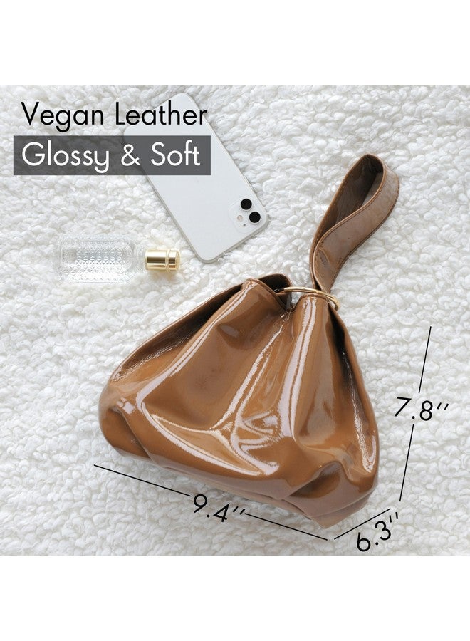 Hoxis Women'S Glossy Clutch Patent Vegan Leather Hobo Top Handle Bag Small Tote (Brown) - Image 3