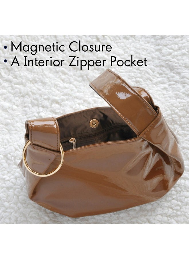 Women'S Glossy Clutch Patent Vegan Leather Hobo Top Handle Bag Small Tote (Brown) - pzsku/ZA05711BE24E6634A2427Z/45/_/1714994009/02c580bb-f6e3-4949-a9ad-65575db46600