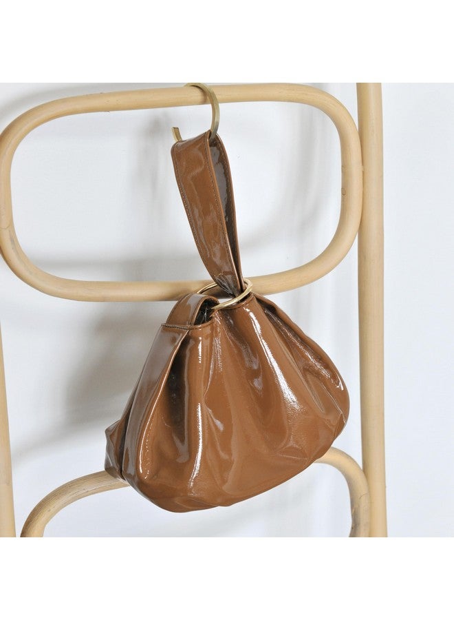 Hoxis Women'S Glossy Clutch Patent Vegan Leather Hobo Top Handle Bag Small Tote (Brown) - Image 2