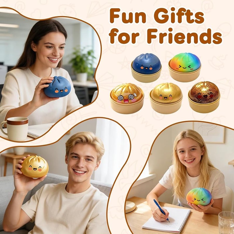 hepanio Glitter Dumpling Squishy,Dumpling Squishies,Glitter Dumpling Mystery Box,Colorful Dumpling Stress Balls Fidget,Jumbo Squishy Toy with Steamer Box Suitable for Adult use in Offices (Gold) - Image 3