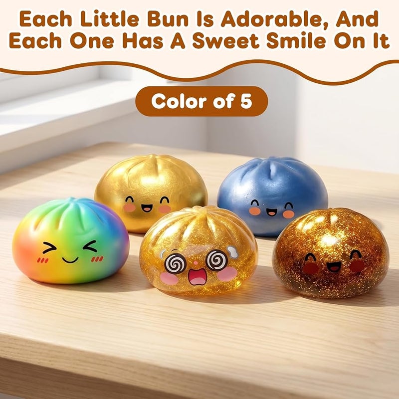 hepanio Glitter Dumpling Squishy,Dumpling Squishies,Glitter Dumpling Mystery Box,Colorful Dumpling Stress Balls Fidget,Jumbo Squishy Toy with Steamer Box Suitable for Adult use in Offices (Gold) - Image 4