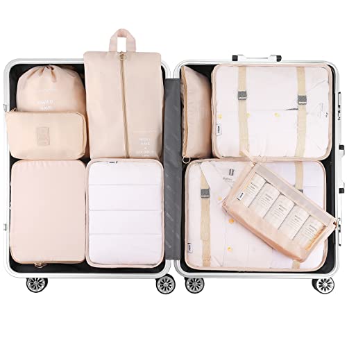 Mossio Packing Cubes for Carry On, Mossio 9 Piece Set Travel Cubes for Flying Camping Hiking Beige - Image 2
