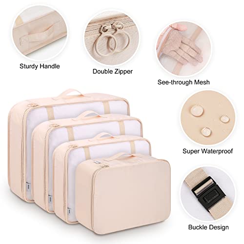 Mossio Packing Cubes for Carry On, Mossio 9 Piece Set Travel Cubes for Flying Camping Hiking Beige - Image 4