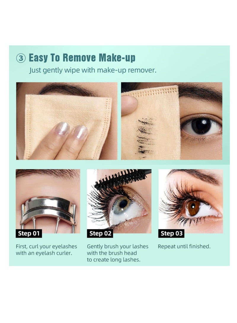 Mascara Black, Volume and Length Waterproof Mascara, False Lash Effect Mascara, Natural Thick Curled Eyelashes, No Clumping or Non Smudging & No Flaking, Soft Fibre Brush, Lasting All Day, 10ml