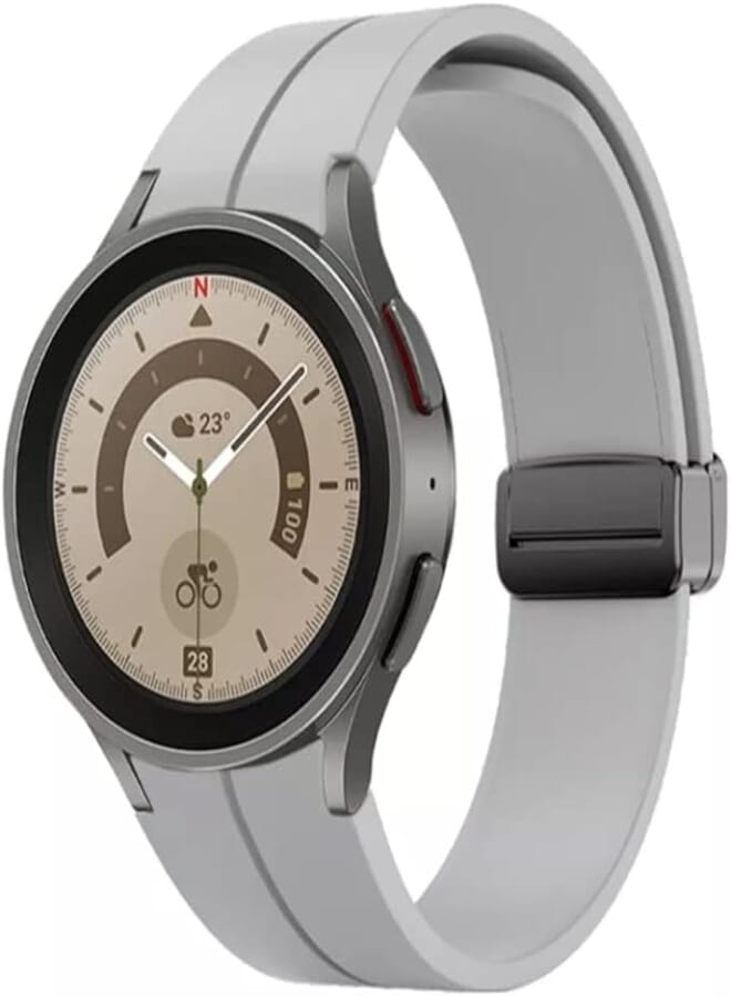 Dado Silicone Strap With Magnetic folding Buckle Compatible with Samsung Galaxy Watch 5 Pro 45mm | Watch 5 44mm 40mm | Galaxy Watch 4, Special strap No Gap design- Grey