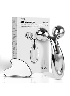 TTESL Stainless Steel Gua Sha and Face Roller Set, Facial Tool for Face Sculpting, Metal Skin Care, Massager for Women  - Image 1
