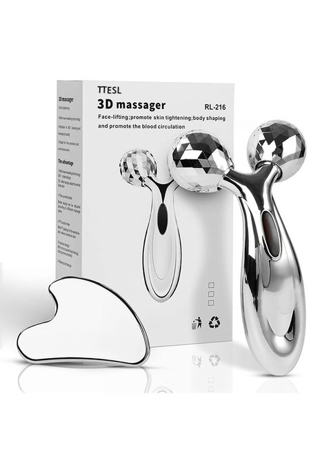 Stainless Steel Gua Sha and Face Roller Set, Facial Tool for Face Sculpting, Metal Skin Care, Massager for Women