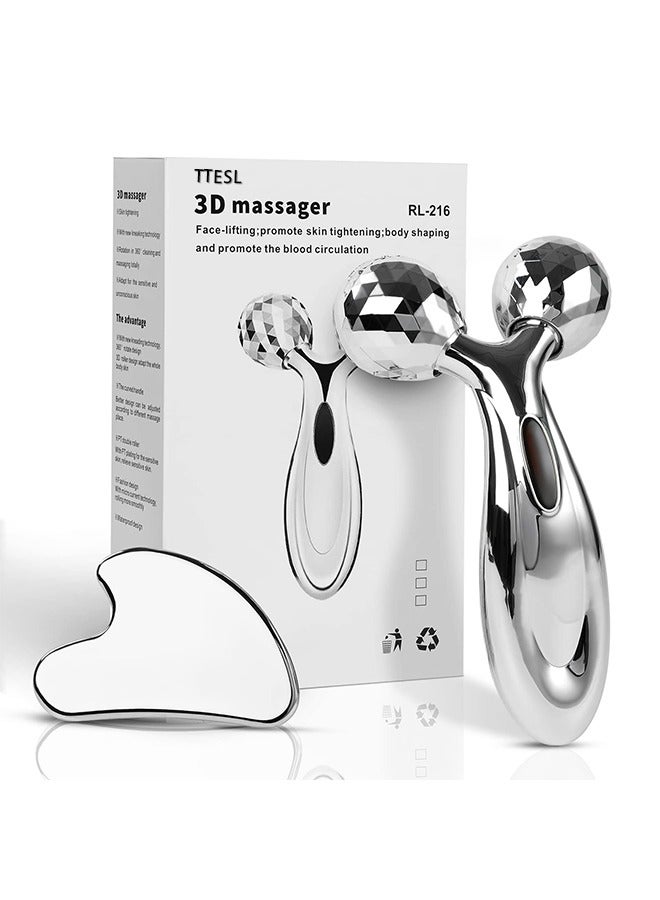 TTESL Stainless Steel Gua Sha and Face Roller Set, Facial Tool for Face Sculpting, Metal Skin Care, Massager for Women - Image 1