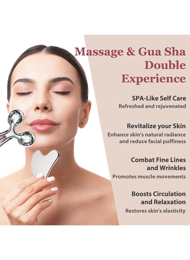 TTESL Stainless Steel Gua Sha and Face Roller Set, Facial Tool for Face Sculpting, Metal Skin Care, Massager for Women - Image 2