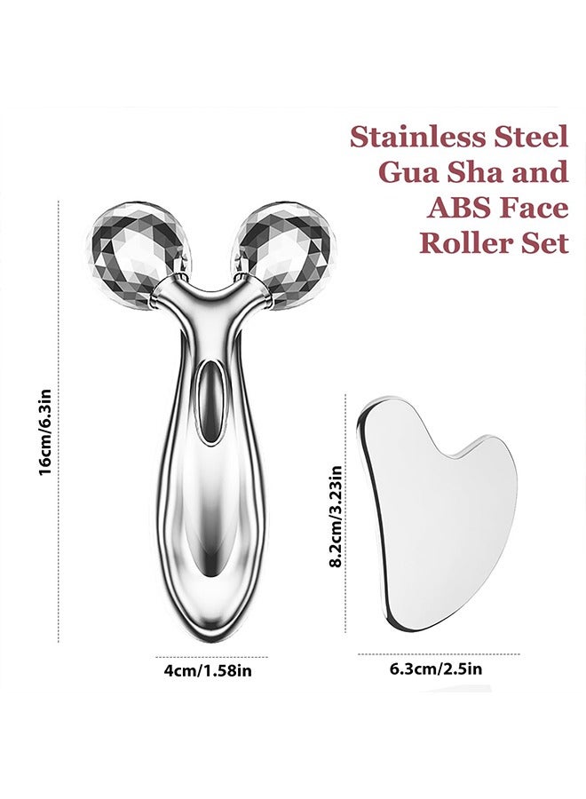 TTESL Stainless Steel Gua Sha and Face Roller Set, Facial Tool for Face Sculpting, Metal Skin Care, Massager for Women - Image 3