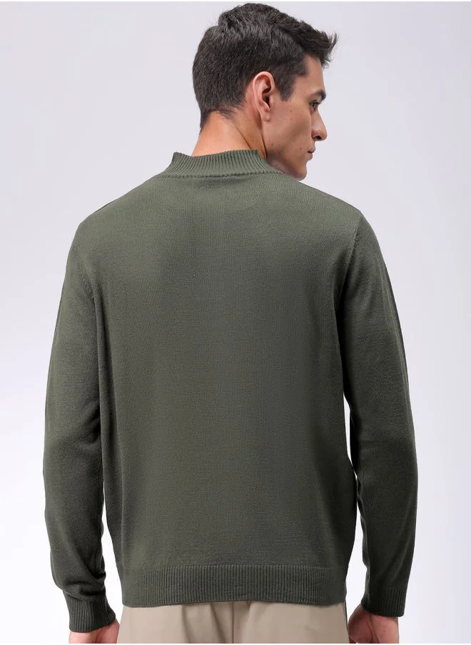 شركة المرآب الهندية Men Relaxed Fit Solid High Neck Sweater