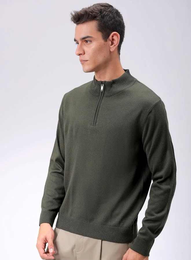The Indian Garage Co Men Relaxed Fit Solid High Neck Sweater