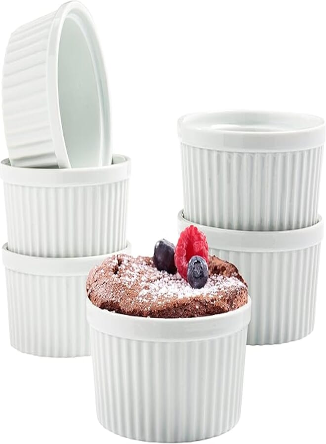 Vikko 10 Oz Ramekin Set: Ceramic Creme Brulee Ramekins & Soufflé Dishes - Porcelain White Ramekins 8 oz Oven Safe Bowls - Souffle Dish and Custard Cups for Baking And Dessert - Ramiken Set of 6