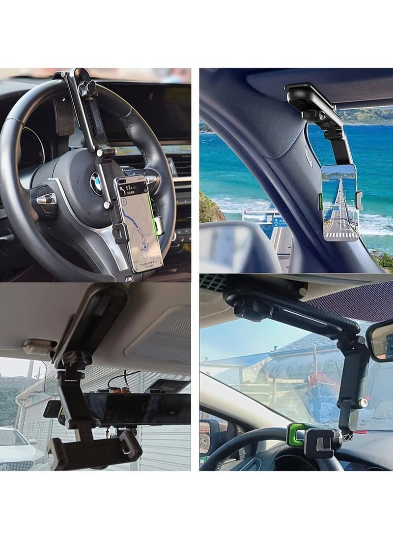 ELTRAZONE Car Phone Holder Mount Multifunctional Cell Phone Stand HIYITKS Universal Adjustable Arm Cradles Car Holder Mount Phone Car Clip Mount for Sun Visor Rearview Mirror Steering Wheel (Green) - Image 2