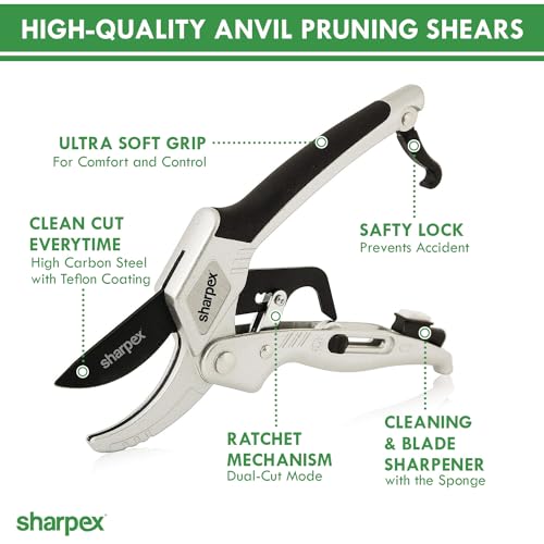 Sharpex Professional Ratchet Pruning Shears – Anvil Type with 3-Stage Ratcheting Mechanism for 5X Cutting Power, Ideal for Arthritis and Weak Hands (Silver) (Aluminium) - Image 5