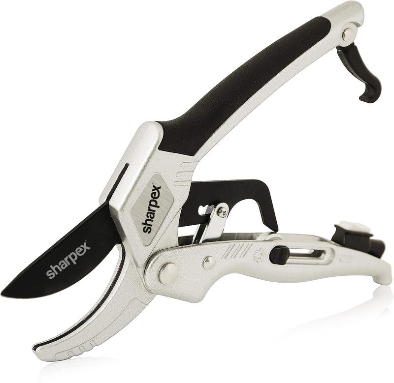 Sharpex Professional Ratchet Pruning Shears – Anvil Type with 3-Stage Ratcheting Mechanism for 5X Cutting Power, Ideal for Arthritis and Weak Hands (Silver) (Aluminium) - Image 1