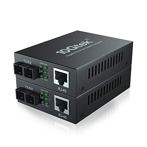 10Gtek Gigabit SingleMode Fiber to Ethernet Media Converter, Dual SC Fiber, 1000Base-LX to 10/100/1000Base-Tx Gigabit SMF Fiber SC to Copper RJ45 Ethernet Converter, UL Certified, 20km, Pack of 2 - Image 1