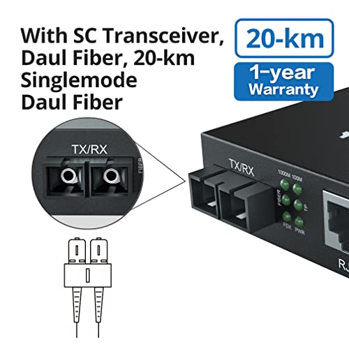 10Gtek Gigabit SingleMode Fiber to Ethernet Media Converter, Dual SC Fiber, 1000Base-LX to 10/100/1000Base-Tx Gigabit SMF Fiber SC to Copper RJ45 Ethernet Converter, UL Certified, 20km, Pack of 2 - Image 2