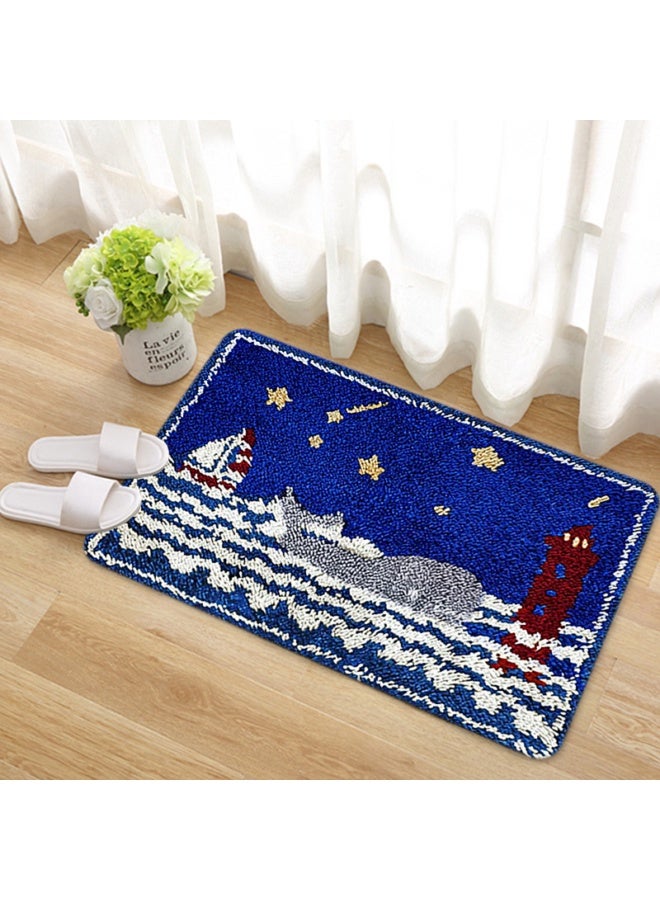 Embroidered rectangular mat, knitted door mat, carpet embroidery, entry door mat, hand embroidery DIY