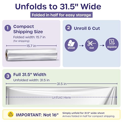 volila Clear Cellophane Wrap Roll (31.5 in x 100 ft) - 3 Mil Thick Cellophane Wrap for Gift Basket, Treats, Flower Wrapping, Clear Wrapping Paper (31.5" folds into 16") - Image 2