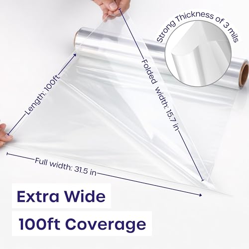 volila Clear Cellophane Wrap Roll (31.5 in x 100 ft) - 3 Mil Thick Cellophane Wrap for Gift Basket, Treats, Flower Wrapping, Clear Wrapping Paper (31.5" folds into 16") - Image 3